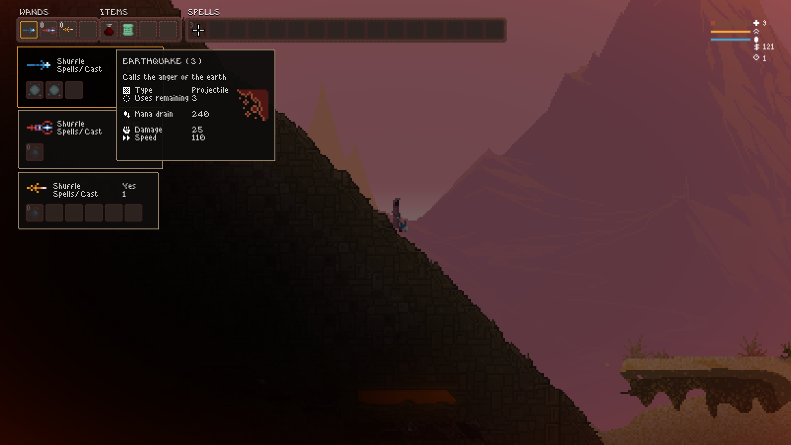 The secret is an earthquake spell, which costs 120 mana. I've never had a wand with that capacity.